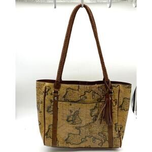 Patricia Nash Leather Handbags Cameley Tote Brown European Map